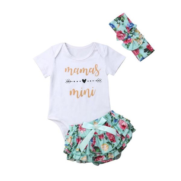 

clothing sets fashion infant baby girls letter printing romper bodysuit+floral shorts bottoms+flower bowknot headband 3pcs outfits set sunsu, White