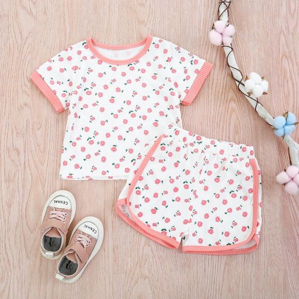 

clothing sets baby girl summer clothes short sleeve fashion floral/star tie-dye round neck t-shirt and pants, White