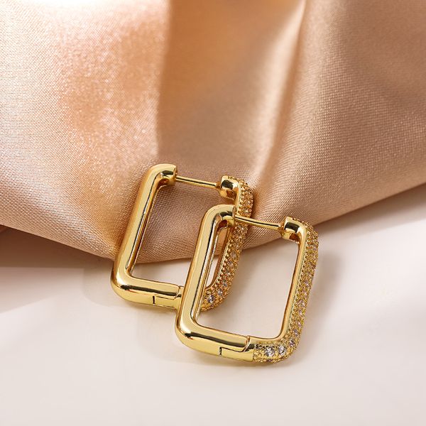 

simple geometric square cubic zirconia cz earring for women fashion gold color metal hoop earrings party jewelry gifts, Golden;silver