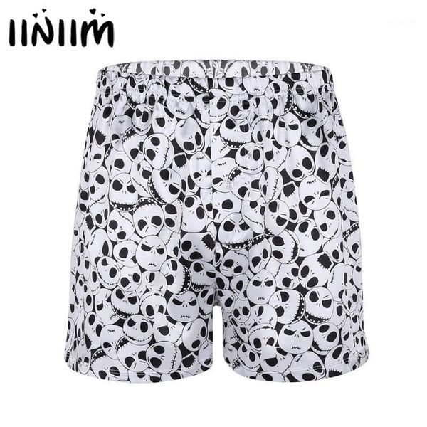 

mens christmas halloween fancy party shorts skull heads all over print boxer lightweight loose lounge costumes clubwear men's, White;black