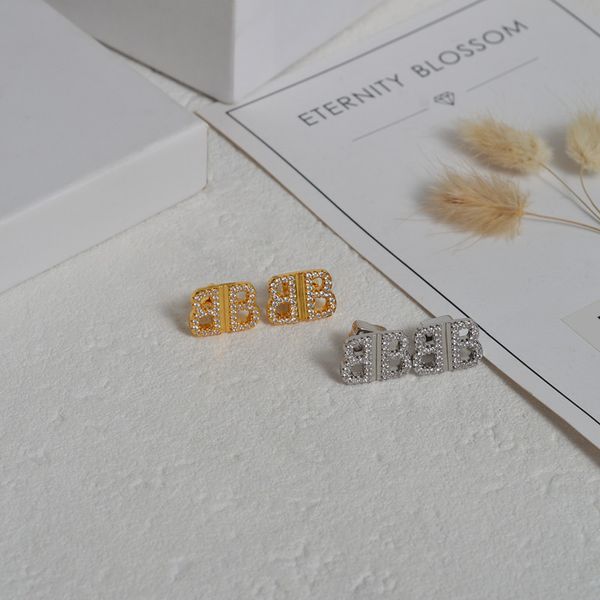 

backs earrings b family full diamond doule letter and, White