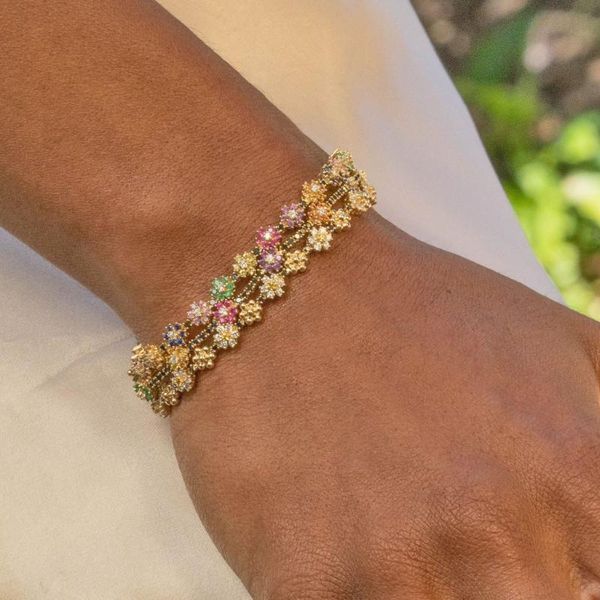 

link, chain minimal delicate rainbow colorful flower charm white black cz tennis bracelet for women fashion iced out jewelry