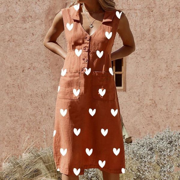 

summer women's dresses elegant love print boho dress feminine turn-down v-neck button pocket vestidos bohemia casual, Black;gray