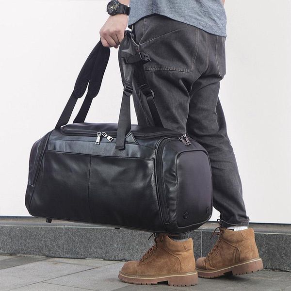 

backpack travel 40l genuine leather hand shoulder dual use bag high capacity with shoe compartment