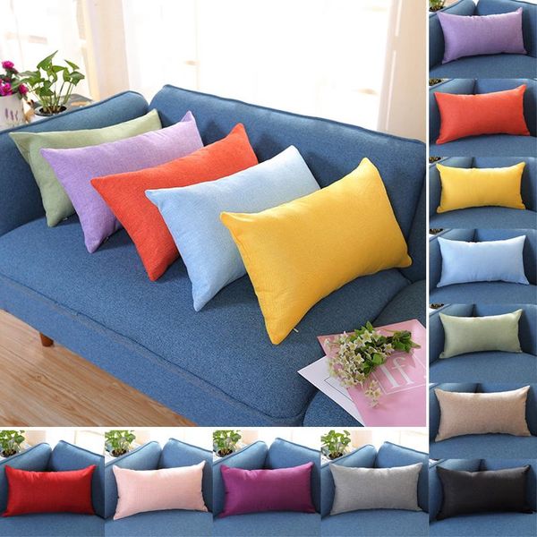 

pillow case 30*50cm rectangular home bedside decorative cotton linen cover solid color textile