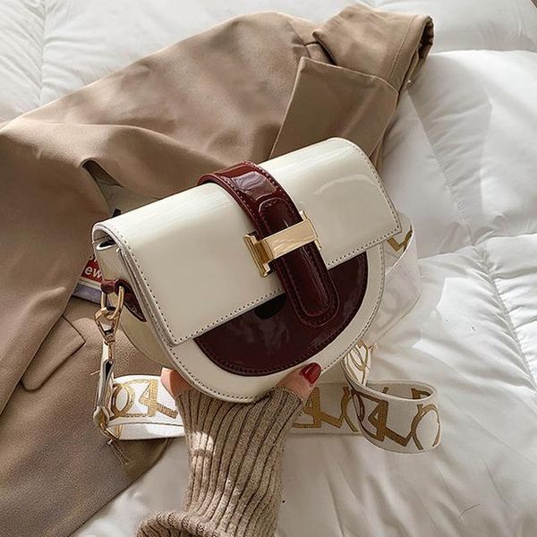 

design patchwork color fashion saddle bags ladies pu leather crossbody handbag with letter shoulder strap bag evening
