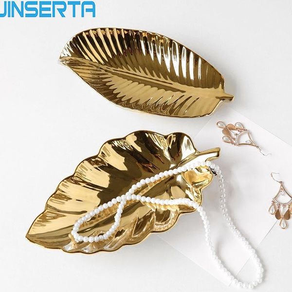 

kitchen storage & organization jinserta ceramic dinner plate dish gold jewelry display leaf dessert cake fruit snack home party decorative t