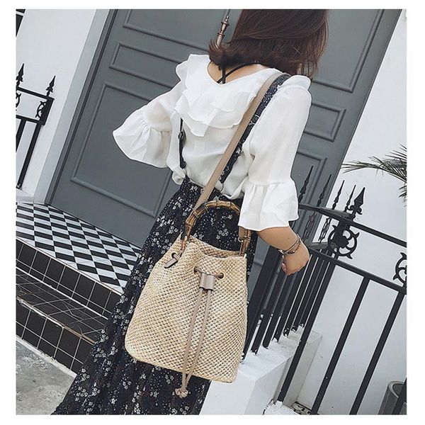 

evening bags bucket shaped handbags luxury designer female shoulder diagonal fashion version tide straw woven bamboo section portable bag