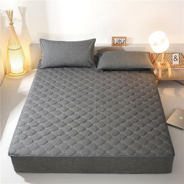 

sheets & sets fitted sheet+case cotton thicken yarn-dyed washed quilted bed sheet band linens bedding mattress cover #/
