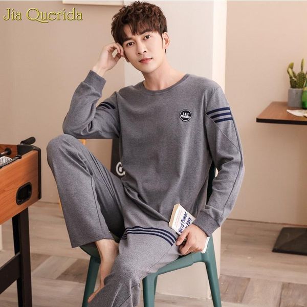 

men's sleepwear pajamas for men fashion dark gray shirt long sleeves autumn winter o-neck 100% cotton elastic waist leisure mens pyjama, Black;brown