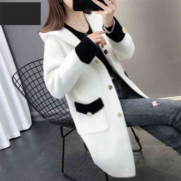 

mink velvet jacket women's mid-length autumn and winter double-sided fleece korean version of loose woolen coat 210427, Black