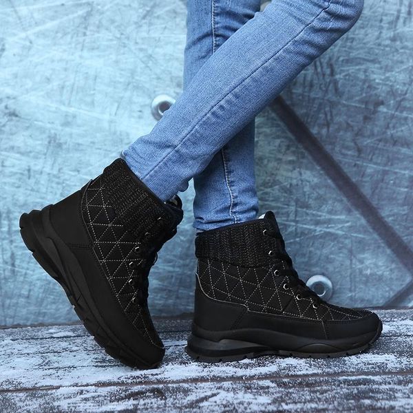 

boots quality high shoes woman lace up black ankle comfortable women winter fur warm plush platform ladies snow zbd2