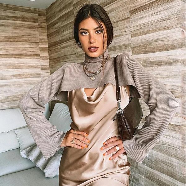 

women's sweaters foridol turtleneck knitted coffee cropped sweater women casual streestyle spring autumn chic vintage 2021, White;black