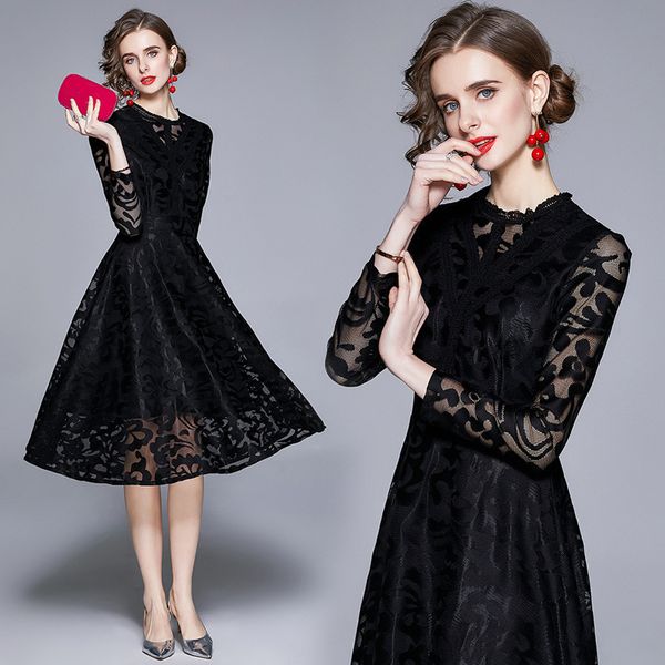 

boutique dress women's 2021 lace mesh long sleeve medium length 33, Black;pink