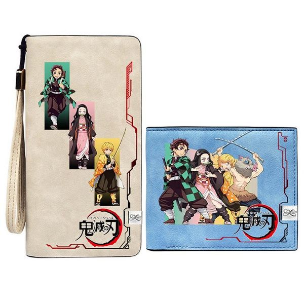 

wallets demon slayer: kimetsu no yaiba kamado tanjirou cosplay long short wallet coin purse card holder money bag gift, Red;black