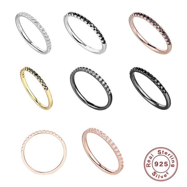 

cluster rings s925 sterling silver stacking ring for women classic shiny cz zircon slim fine jewelry band finger, Golden;silver