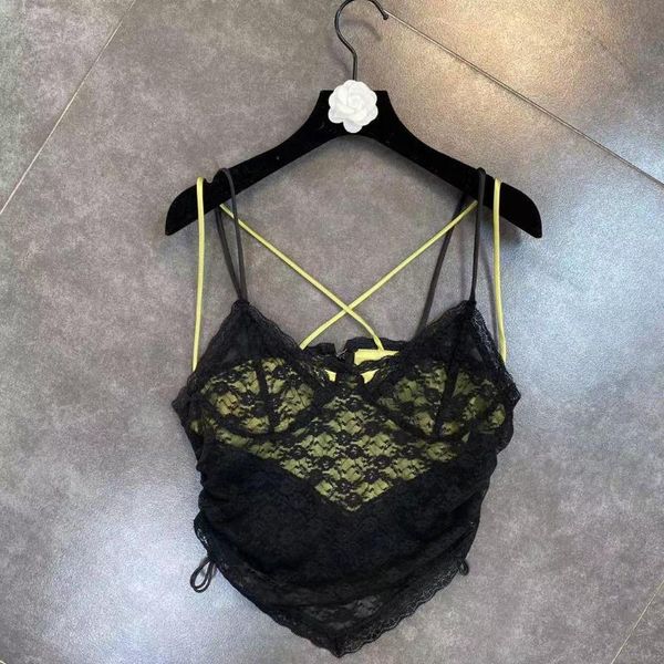 

women's tanks & camis zcsmll 2021 spring double shoulder straps cross lace layer side drawstring strap tide women, White