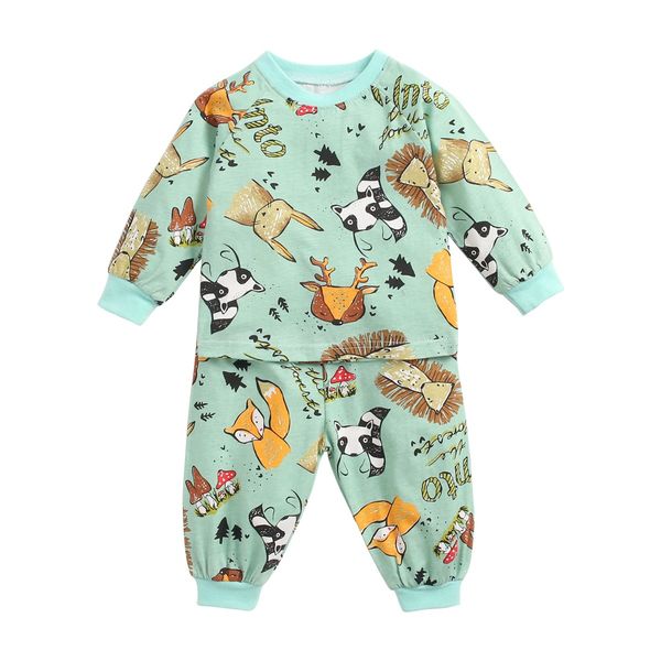 

cute childrens autumn pajamas clothing set cartoon boys & girls sleepwear suits kids long sleeves + pants baby home clothes, Blue