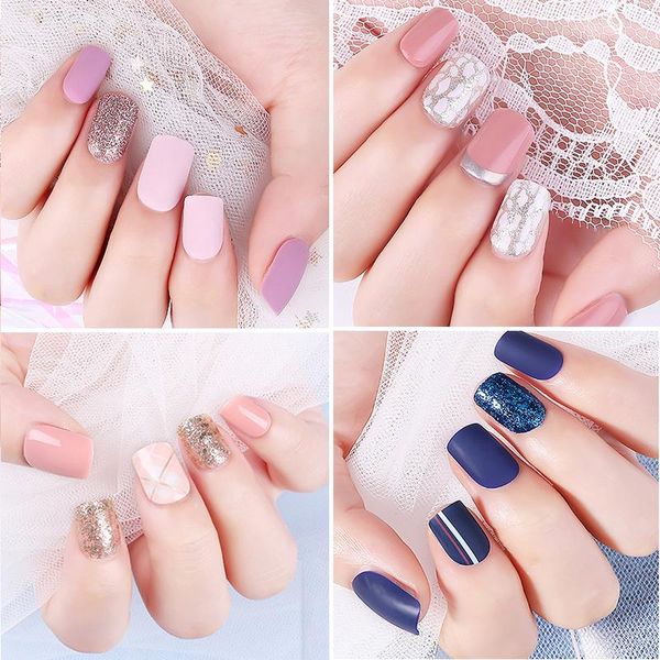 

false nails 30pcs detachable fake decorations with designs manicure nail art tips set colorful artificial glue, Red;gold