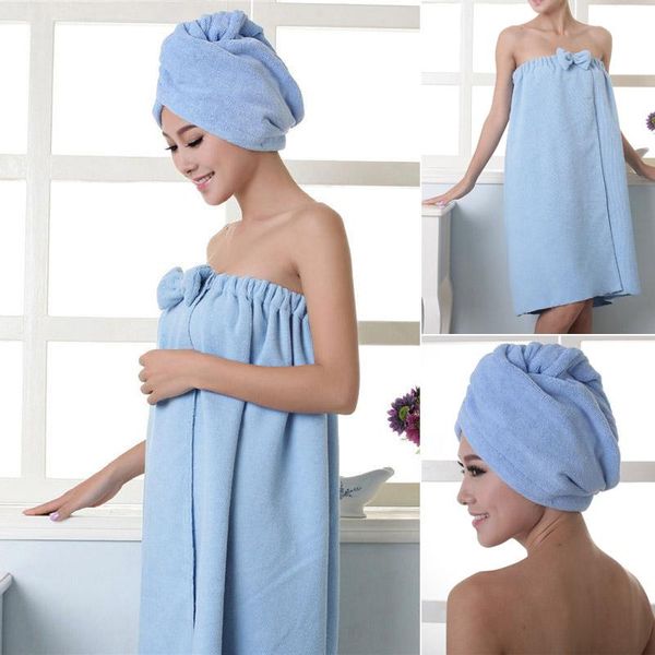 

towel soft microfiber magic absorbent dry spa bath beach bathrobe+cap for women girls