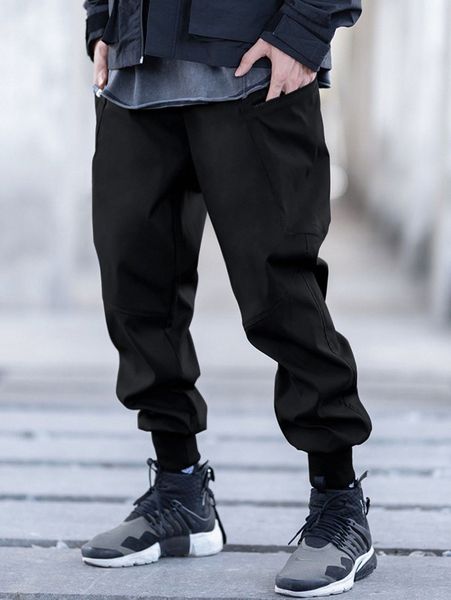 

men zip pocket drawstring waist pants 54h2#, Black