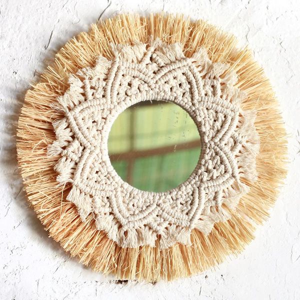 

mirrors boho home decoration straw hand-woven mirror wall el party for bedroom