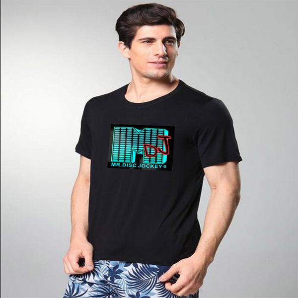 

letter pattern custom music activation led light el t-shirt visual impact party shirt round neck american short sleeve 100% cotton, White;black