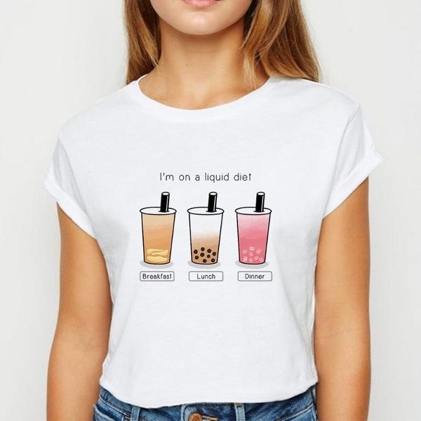 

women's t-shirt female tea with milk tshirt ulzzang spring summer ropa mujer tee shirt fashion recreational round neck t-shirts, White
