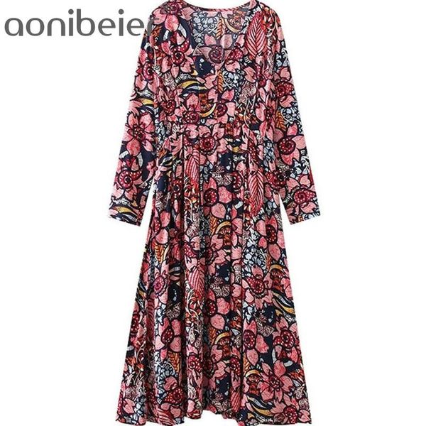 

retro print summer long sleeve high waist women robe dress elegant v neck a-line casual female midi 210604, Black;gray