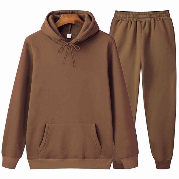 

women's hoodies & sweatshirts autumn and winter brand men solid color casual sets 2 piece/set fitness sport pants hoodie with mens set, Black