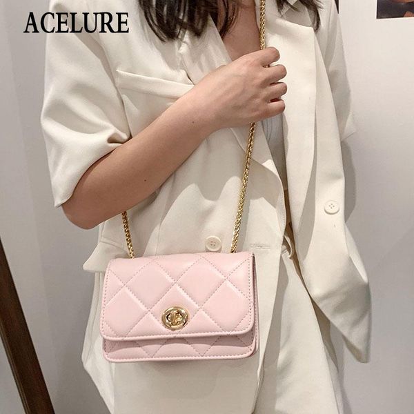 

evening bags acelure simple style small shoulder bgs for women metal chain crossbody elegant ladies solid pu leather flap shopper purse