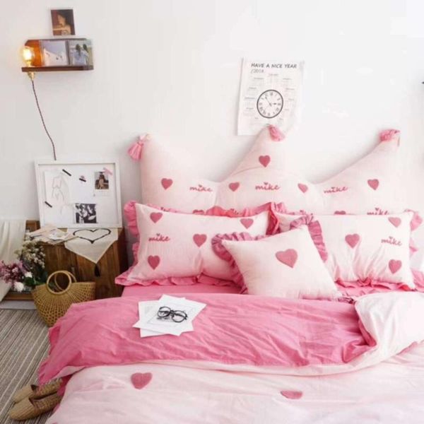 

cushion/decorative pillow washed cotton ruffled cushion pink heart pattern girl's bedroom decoration removable hold