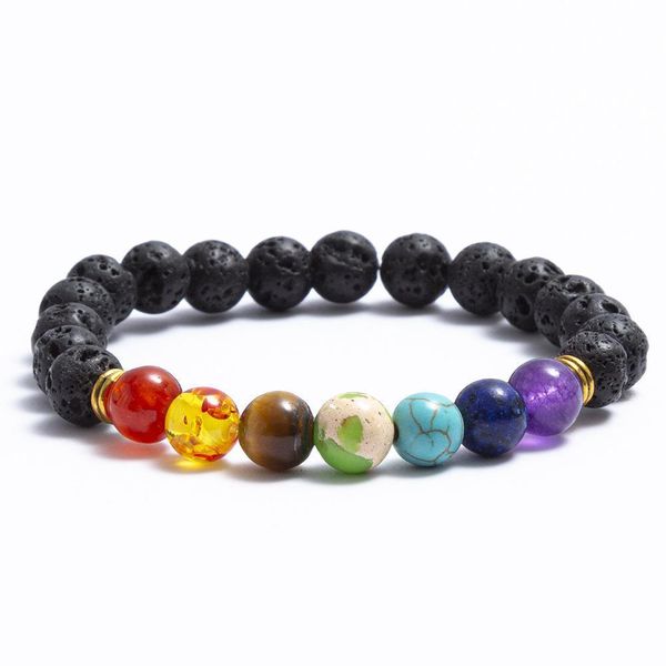 

2022 new strands natural crystal quartz healing point chakra bead gemstone colorf seven pp bracelets beaded bracelet volcanic, Black