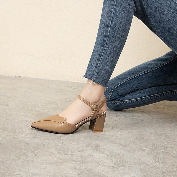 

dress shoes spring fashion lady belt with single solid color pointed toe simple banquet female professional high heels u22-94, Black