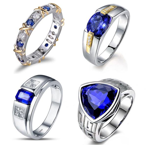 

wedding rings gold silver color blue crystal fashion ring for women unique double finger jewelry gift, Slivery;golden