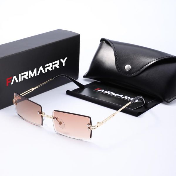 

sunglasses fairmarry rimless rectangle womens brown tinted lens sun glasses fashion square shades gradient eyewear, White;black