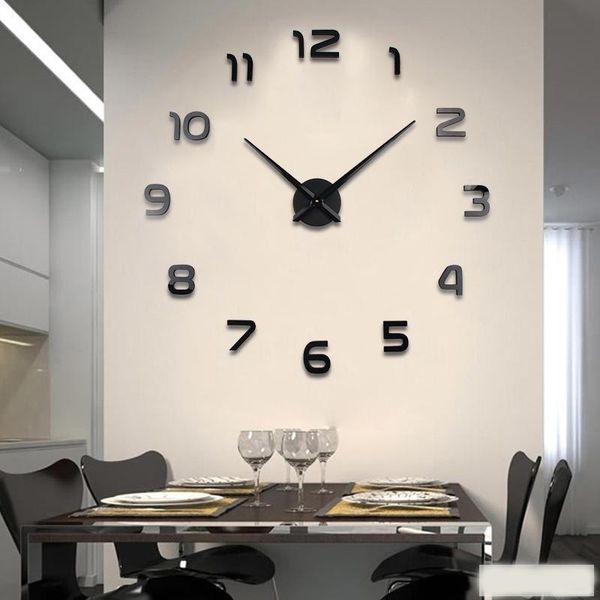 

sale wall clock 3d modern design watch clocks diy acrylic mirror stickers living room quartz needle europe horloge