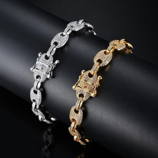 

link, chain men hip hop iced out coffee bean bracelet pave setting zircon 7-8 inch size bracelets fashion charm mens hiphop jewelry gifts, Black