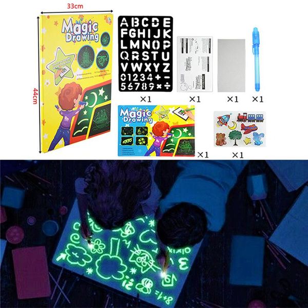 

highlighters a3 3d magic drawing board children clipboard set led writing creative art with pen kids gift, Black;red