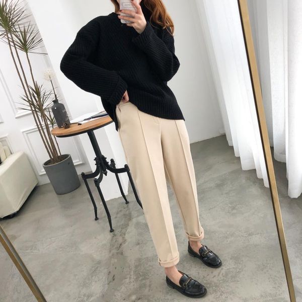 

women's pants & capris winter plus size wool female work suit young girl loose trousers thicken women pencil 2021 spring 921f, Black;white