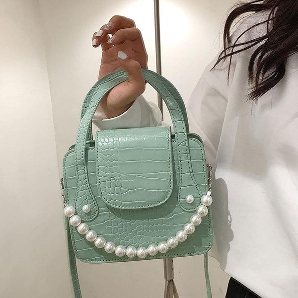 

cross body 2021 summer trendy fashion pearl portable shoulder bag messenger stone pattern small square pu female
