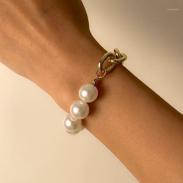 

charm bracelets ingesight.z imitation pearl wrist chain bangles chunky thick miami curb cuban for women hand jewelry1, Golden;silver