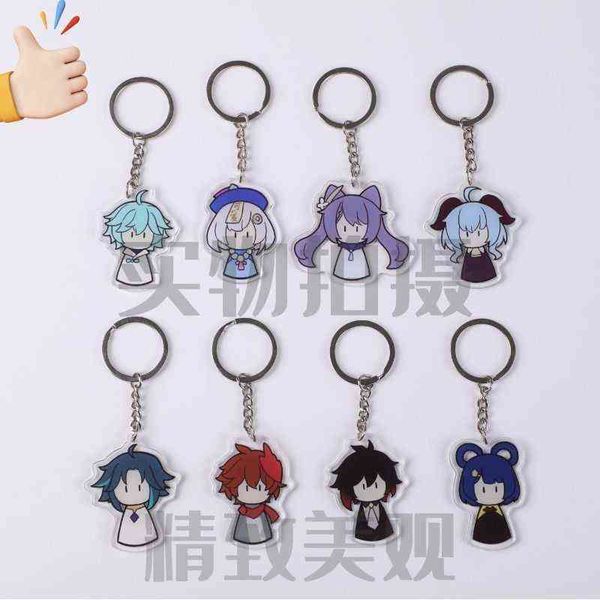 

genshin impact cute xiao zhongli sunny doll style keychain kawaii bag pendant fans collection props acrylic stands keyring gifts h1126, Silver