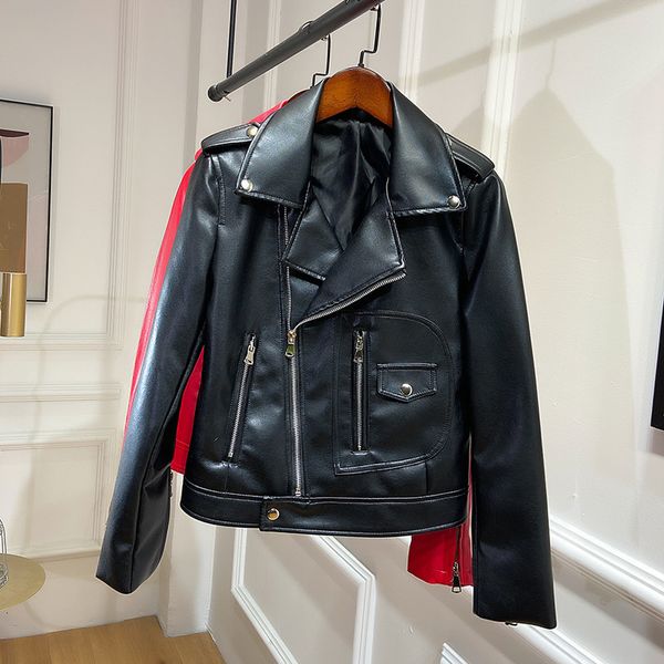 

women's sweaters pu leather short locomotive jacket slim tailoring spring and autumn new cool girl en* nt8f, White;black