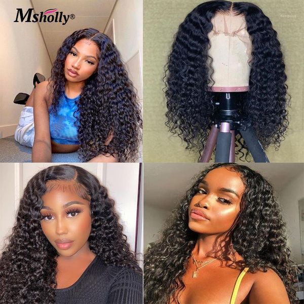 

curly deep wave human hair wig 14-26 long glueless lace front wigs with baby brazilian for black women1, Black;brown