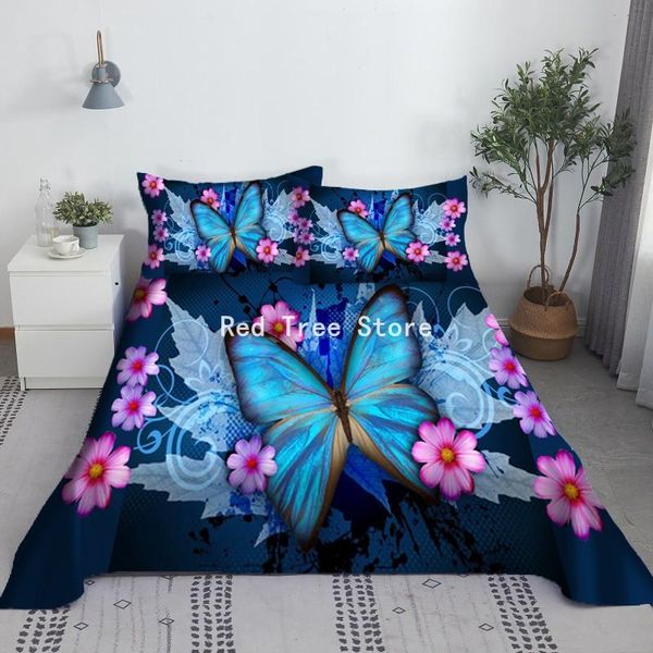 

sheets & sets 3d print butterfly flower flat sheet with case 2/3pcs set bedroom decor polyester bedspread drop