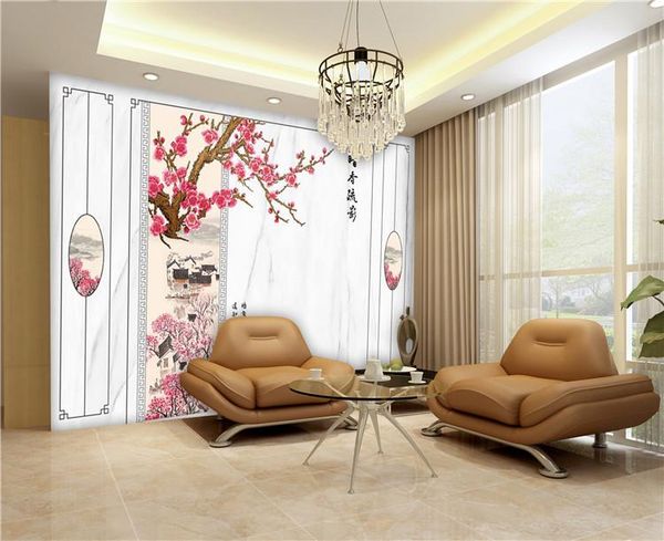 

wallpapers 3d wallpaper mural chinese plum landscape hand-painted flowers and bird living room bedroom background wall decoration