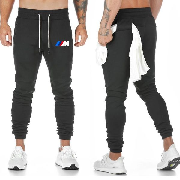 

men's pants jogging brand cotton printed casual sweatpants jogger gym fitness nine minutes long large size, Black