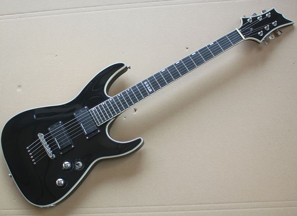 Guitarra elétrica preta transparente de fábrica de fábrica com rejuvenescimento, cordas através do corpo