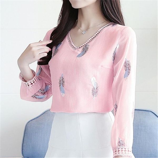 

plus size women blouses 2021 long sleeve autumn chiffon blouse shirt print casual slim elegant ladiesblusas white women's & shirts